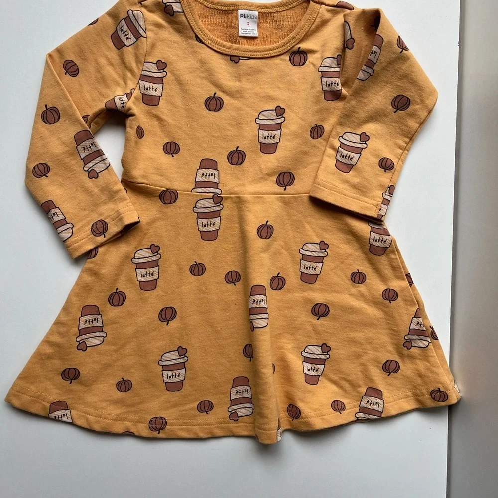 🎃☕️ PSL Petit Lem PL baby Pumpkin Spice Latte Girls Size 2T Jersey dress
